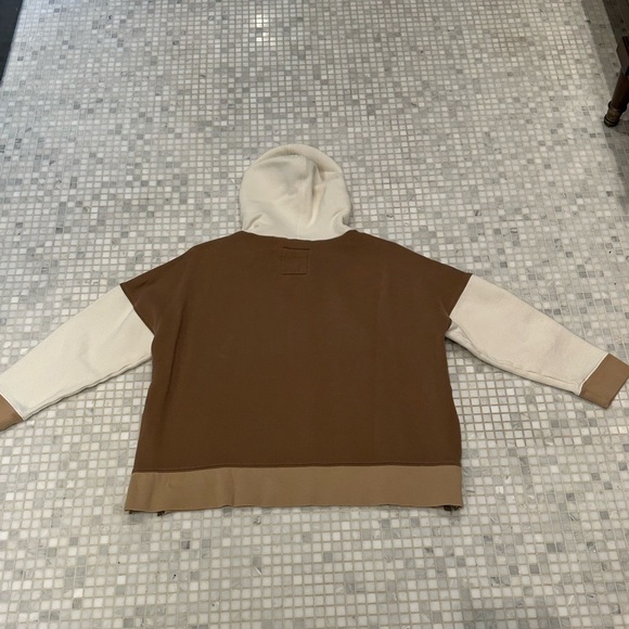 Madewell MWL Brown White Betterterry Side-Zip Colorblock Hoodie Sweatshirt - Picture 12 of 14